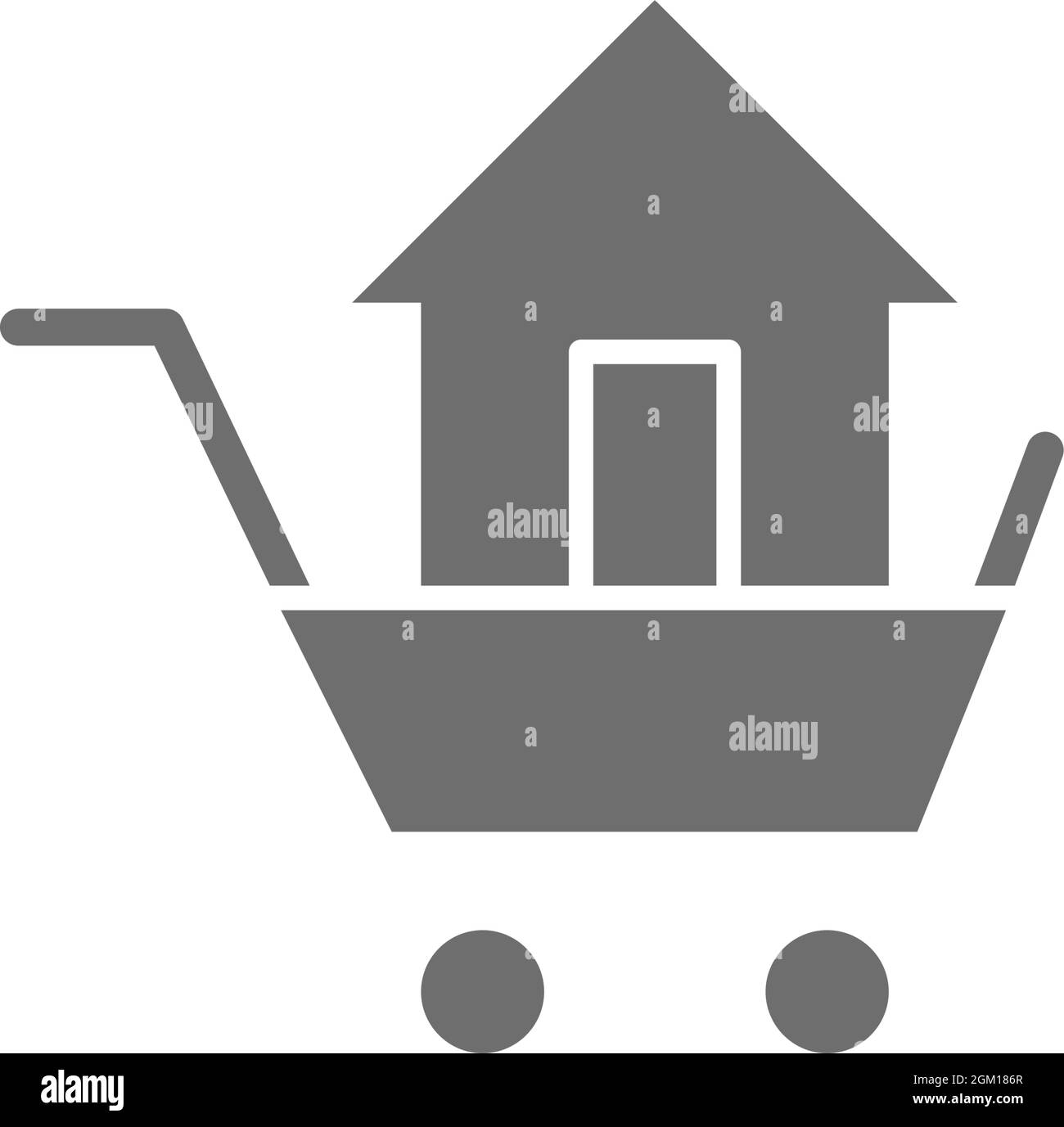 Carrello con casa, vendita di edifici grigio icona. Illustrazione Vettoriale