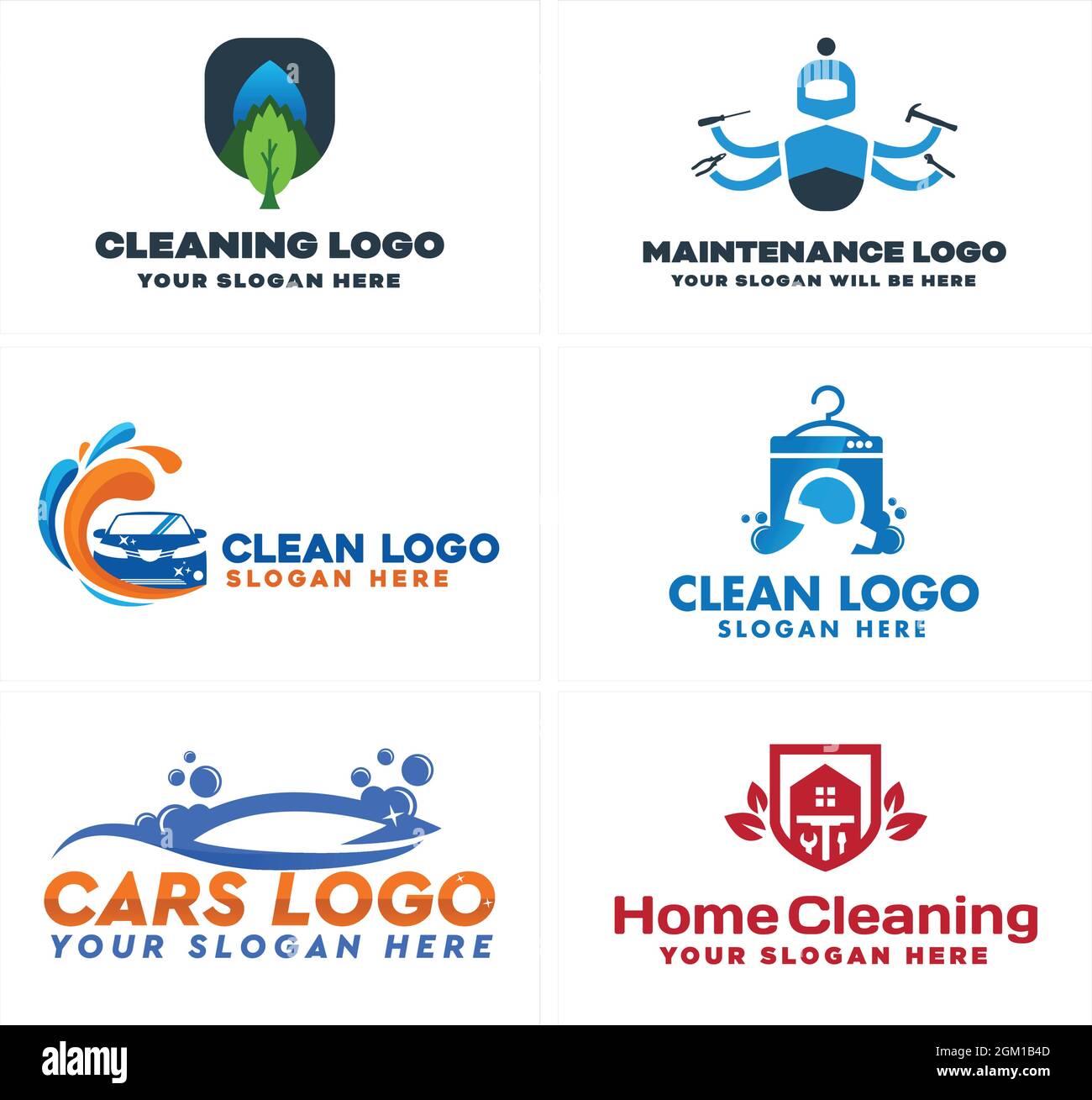 Servizio di pulizia manutenzione autolavaggio logo design Illustrazione Vettoriale