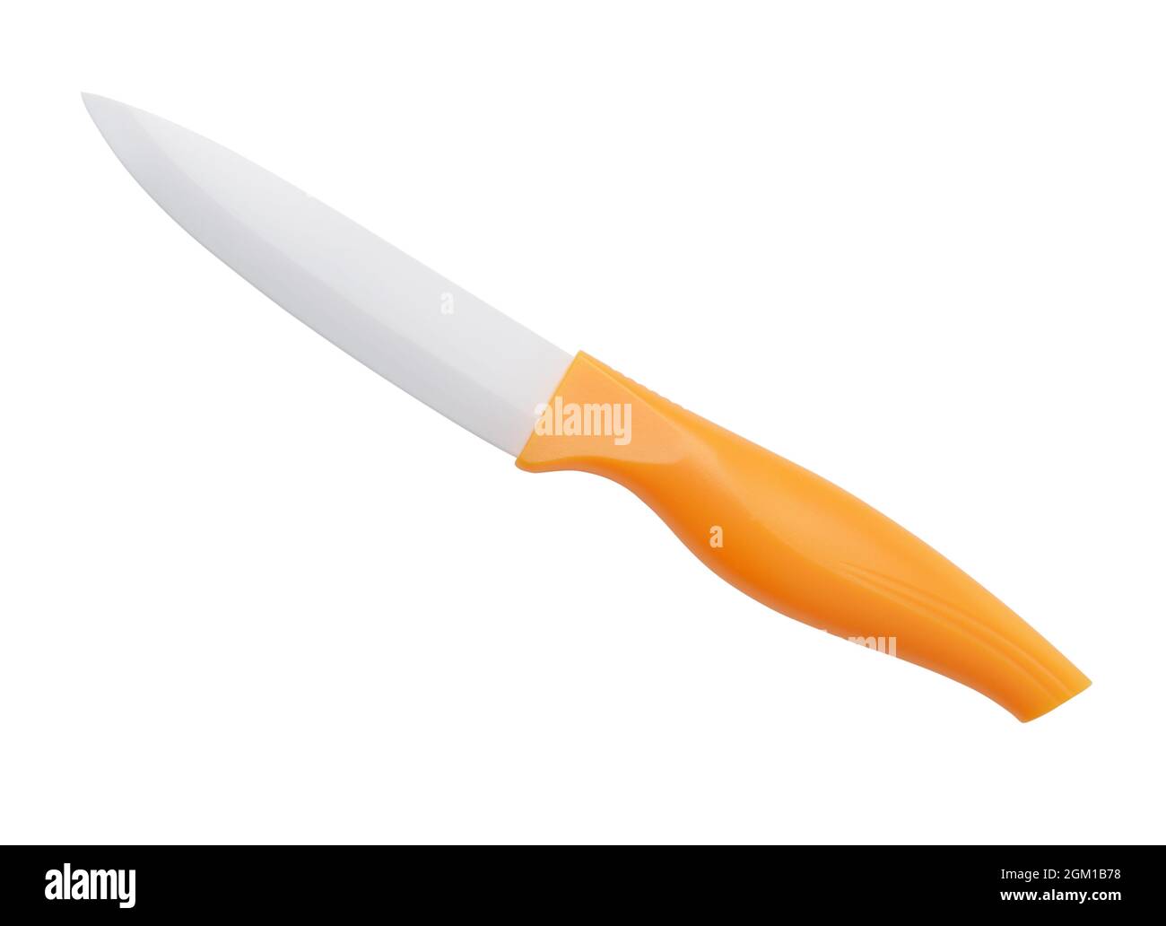 Vista laterale del coltello da cucina in ceramica con lama bianca isolato bianco Foto Stock