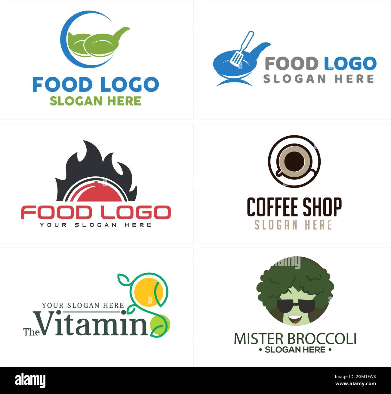 Cibo sano broccoli serving logo design Illustrazione Vettoriale