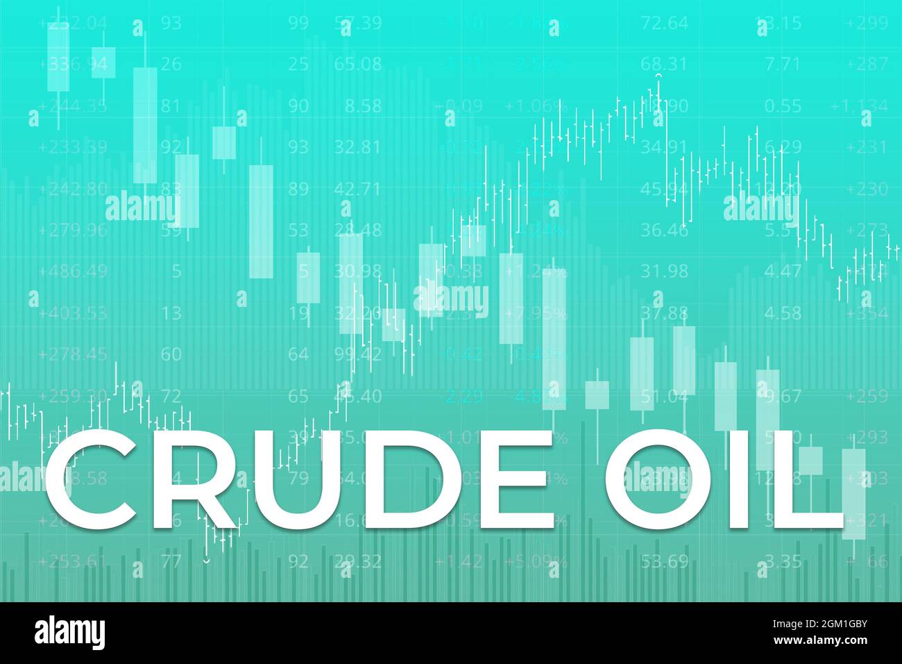 Variazione dei prezzi sui futures del greggio nel mondo su fondi verdi. Trend su e giù. Illustrazione 3D. Concetto di mercato dei derivati finanziari Foto Stock