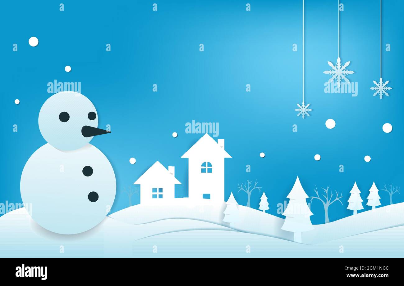 Snowman neve Inverno carta taglio stile Illustrazione Illustrazione Vettoriale