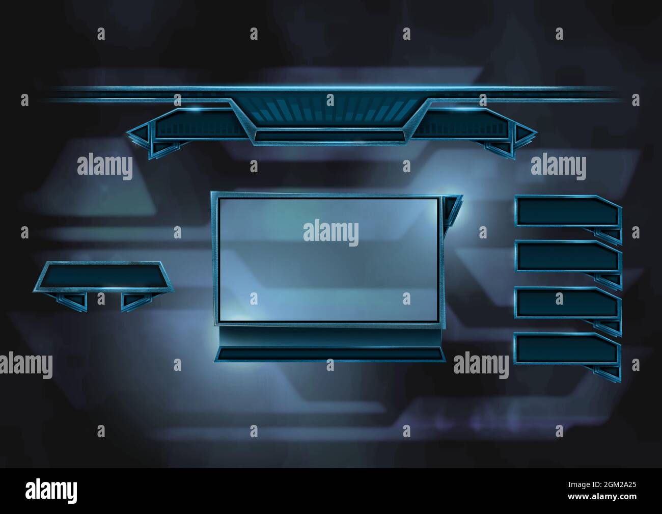Immagine generata digitalmente dell'icona blu del computer desktop su sfondo grigio Foto Stock