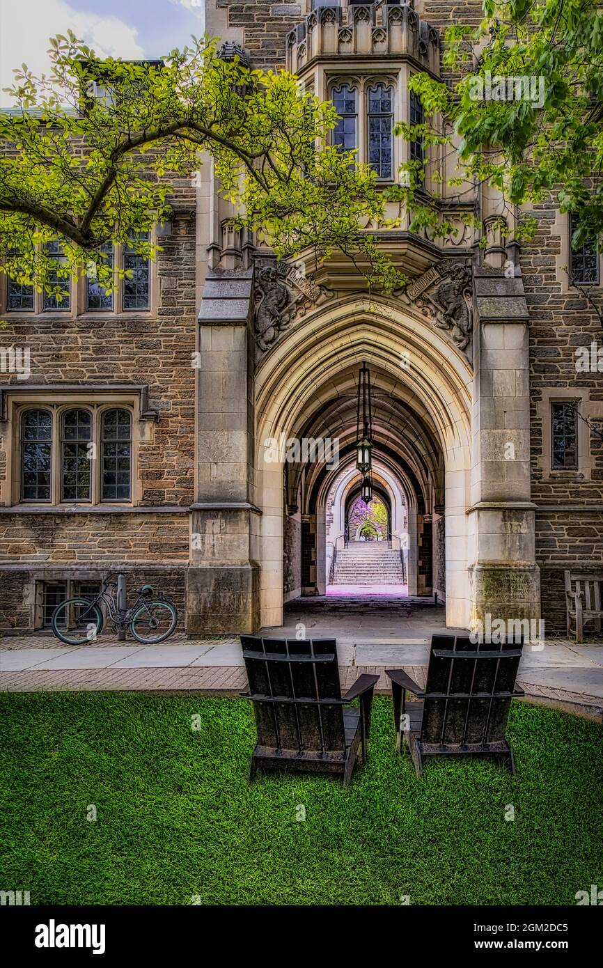 Campbell Hall Princeton University - una vista sulla Collegiata illuminata stile gotico architettura di Campbell Hall. La sala è stata un dono della Foto Stock