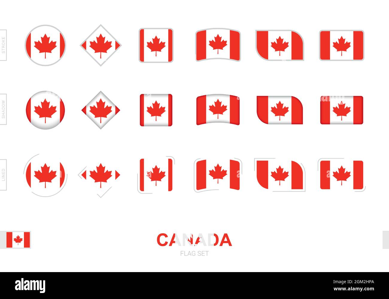Canada flag set, semplici flag del Canada con tre effetti diversi. Illustrazione vettoriale. Illustrazione Vettoriale