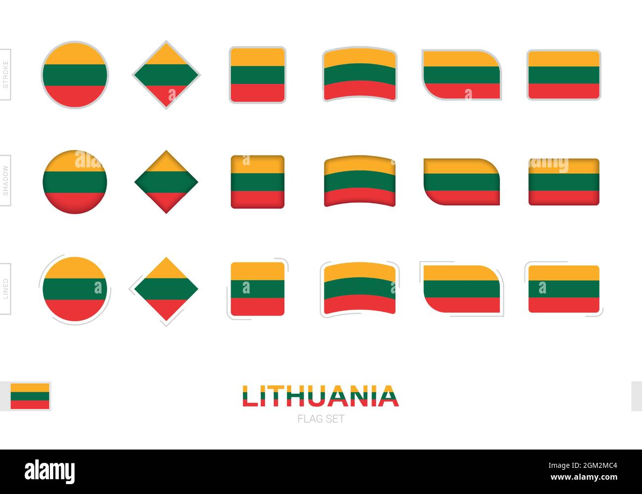 Bandiera lituana, bandiere semplici della Lituania con tre effetti diversi. Illustrazione vettoriale. Illustrazione Vettoriale