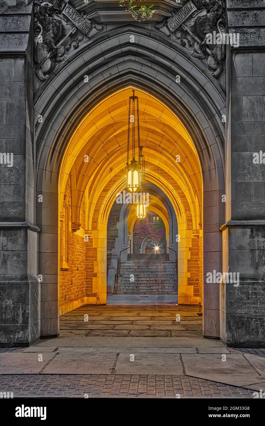 Campbell Hall Princeton University - una vista sulla Collegiata illuminata stile gotico architettura di Campbell Hall. La sala è stata un dono della Foto Stock