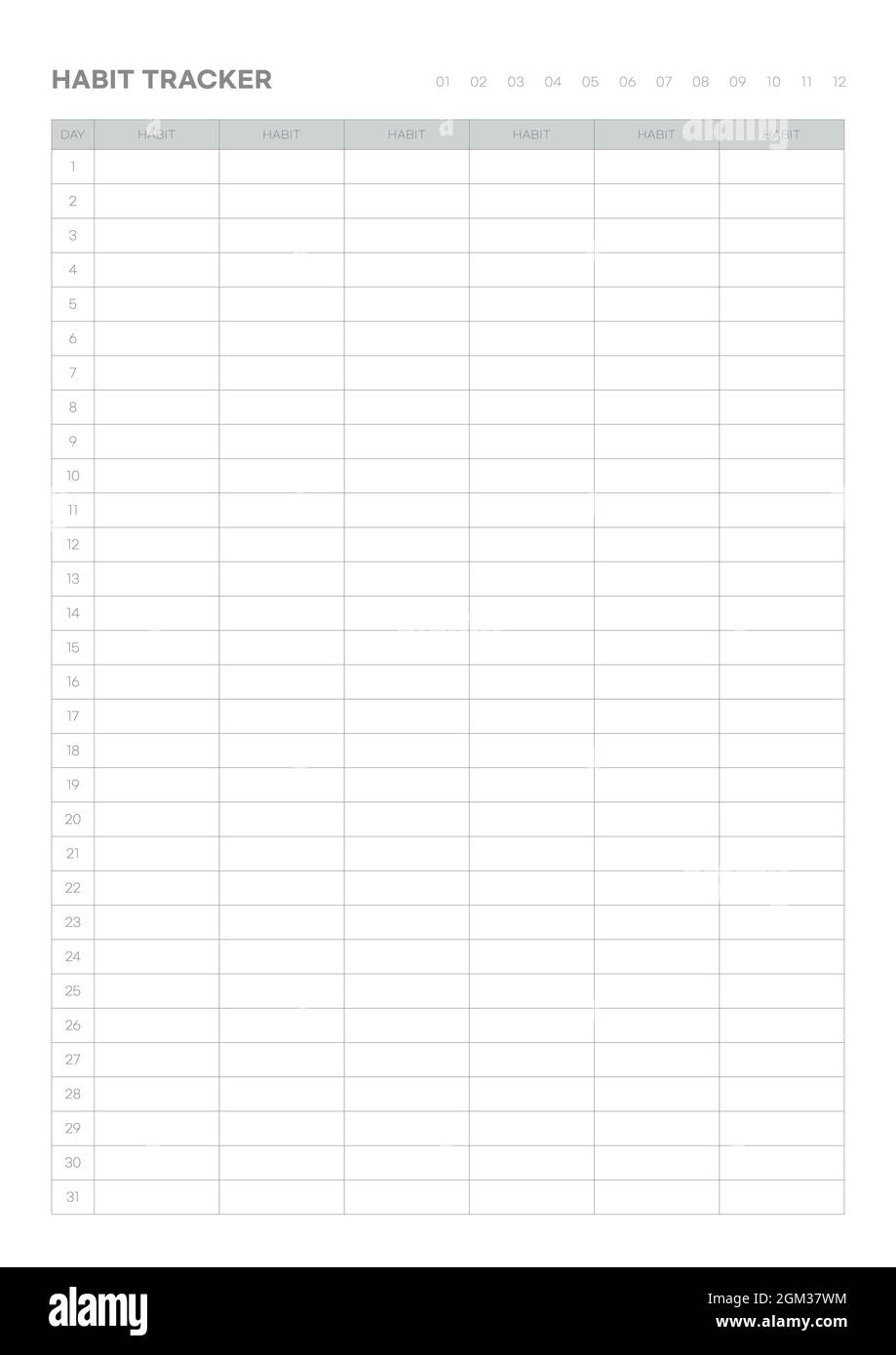 Nota: Illustrazione del modello di documento di scheduler, diario, agenda. Tracciamento delle abitudine. Foto Stock