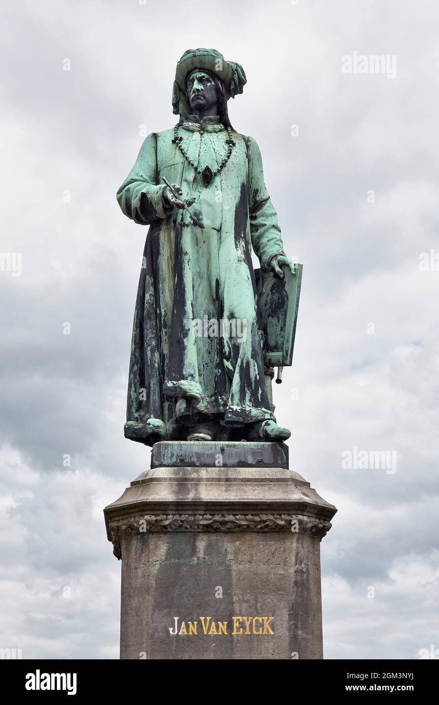 Monumento Jan Van Eyck. Brugge. Fiandre. Belgio. Foto Stock