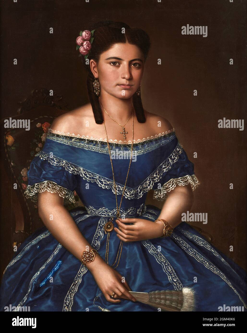 Giovane Signora in Blu dell'artista rumeno, Mișu Popp (1827-1892), 1868 Foto Stock