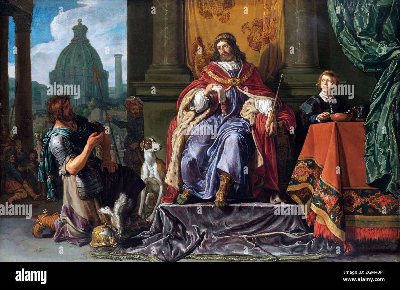 David dà a Uriah una lettera per Joab dell'artista olandese Pieter Lastman (1583-1633), olio su pannello, 1619 Foto Stock