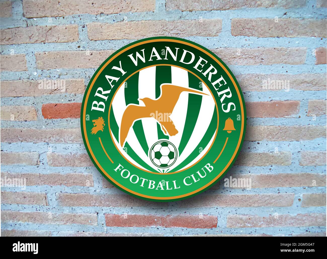 Stemma del FC Bray Wanderers, Bray, squadra di calcio della Repubblica d'Irlanda, sfondo mattone Foto Stock