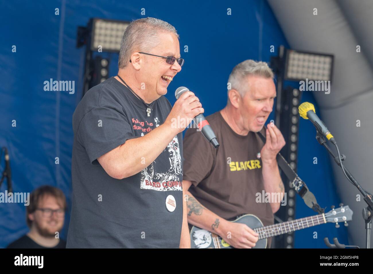 11.09.2021 Wigan, Greater Manchester, Regno Unito. Wigan Diggers' Festival, Wigan, gente del Regno Unito vestita per celebrare la vita e le idee di Wigan nato e allevato GE Foto Stock