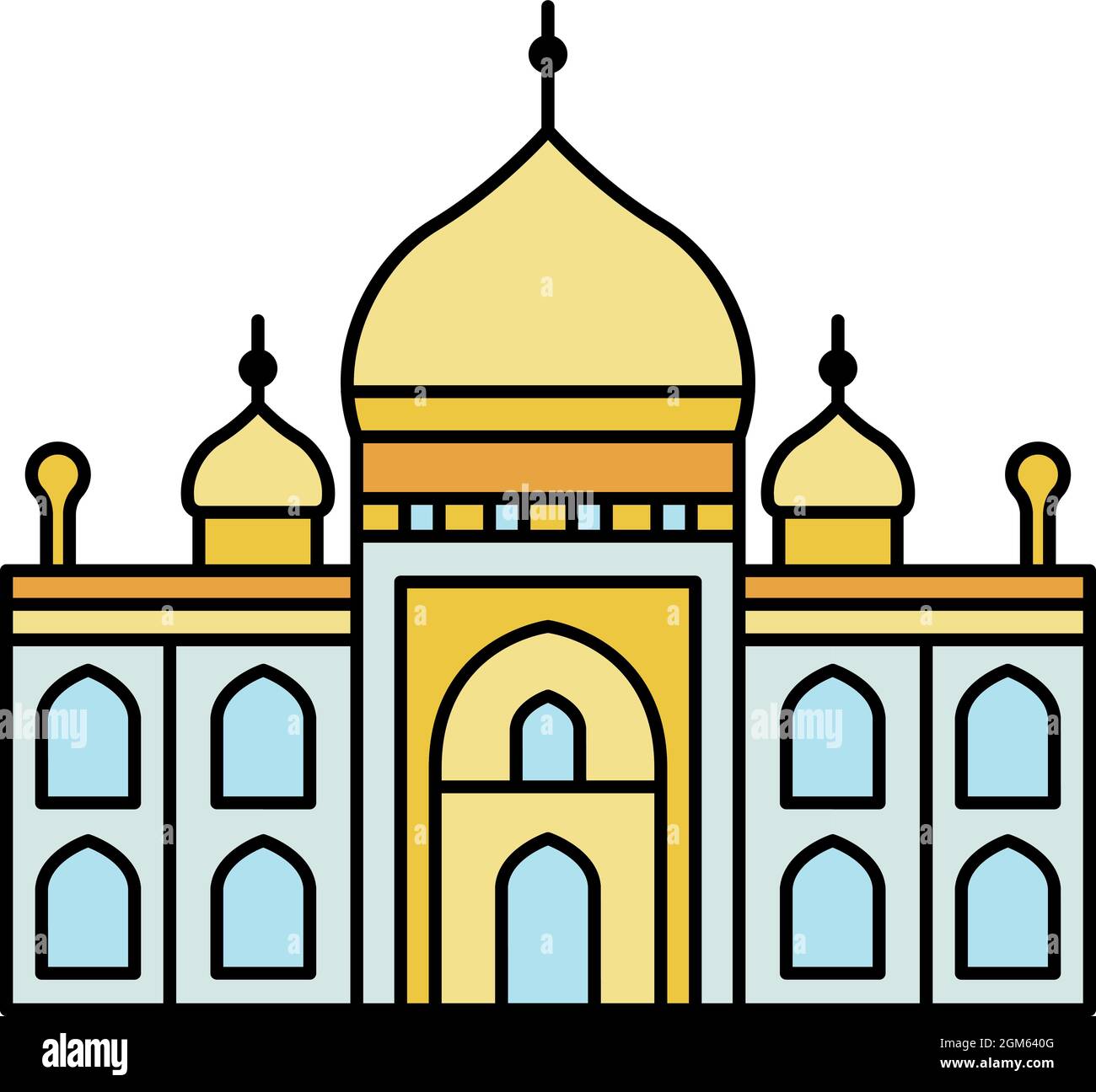 Tempio musulmano icona. Profilo musulmano tempio vettore icona di colore piatto isolato su bianco Illustrazione Vettoriale