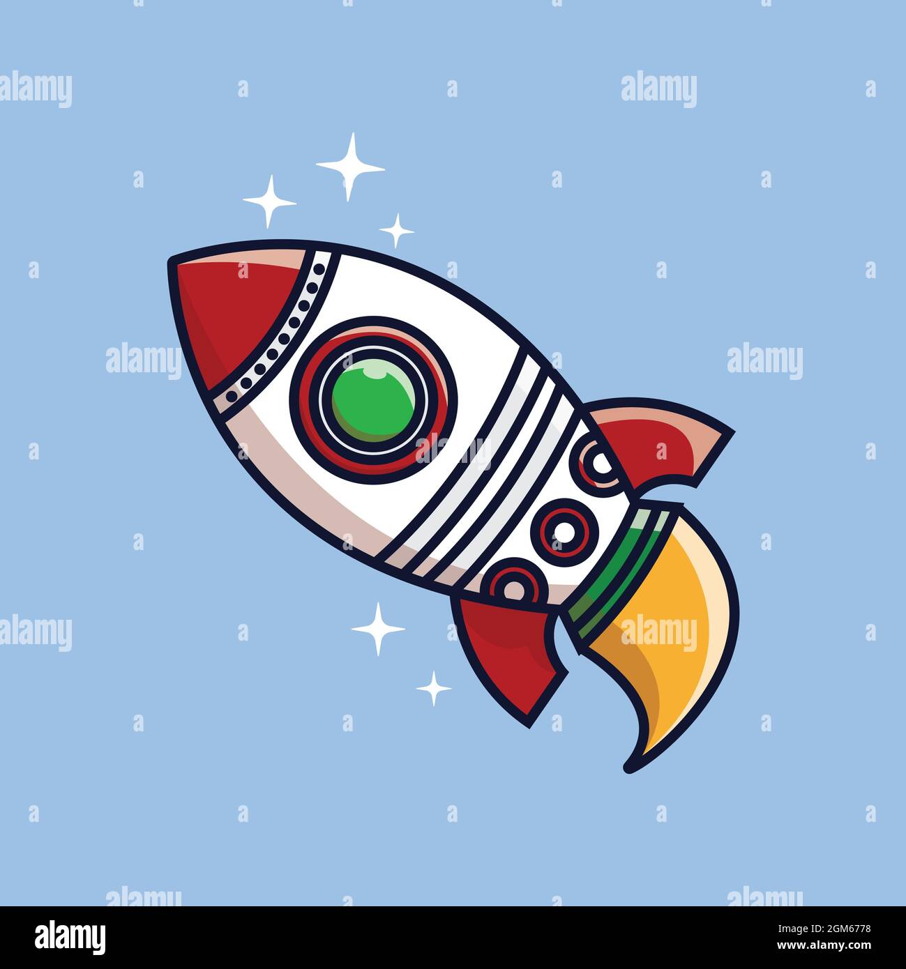 carino razzo astronave illustrazione logo personaggio cartoon Foto Stock