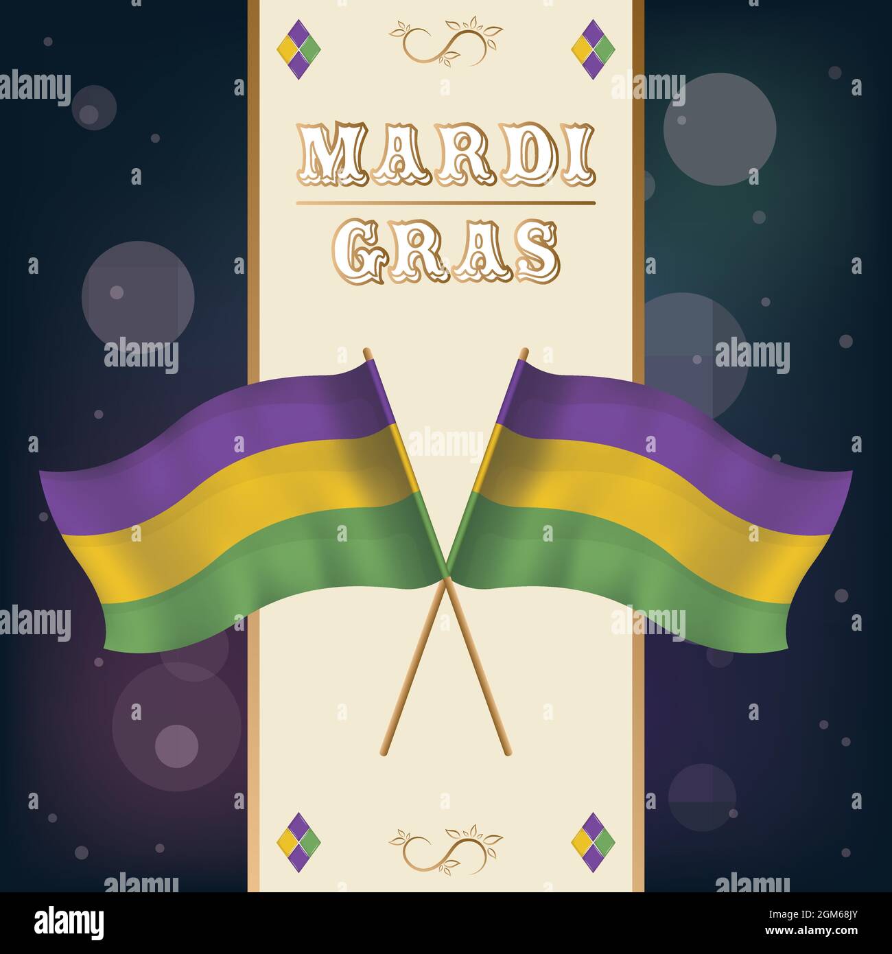 Coppia di bandiere colorate poster Mardi Gras Illustrazione Vettoriale