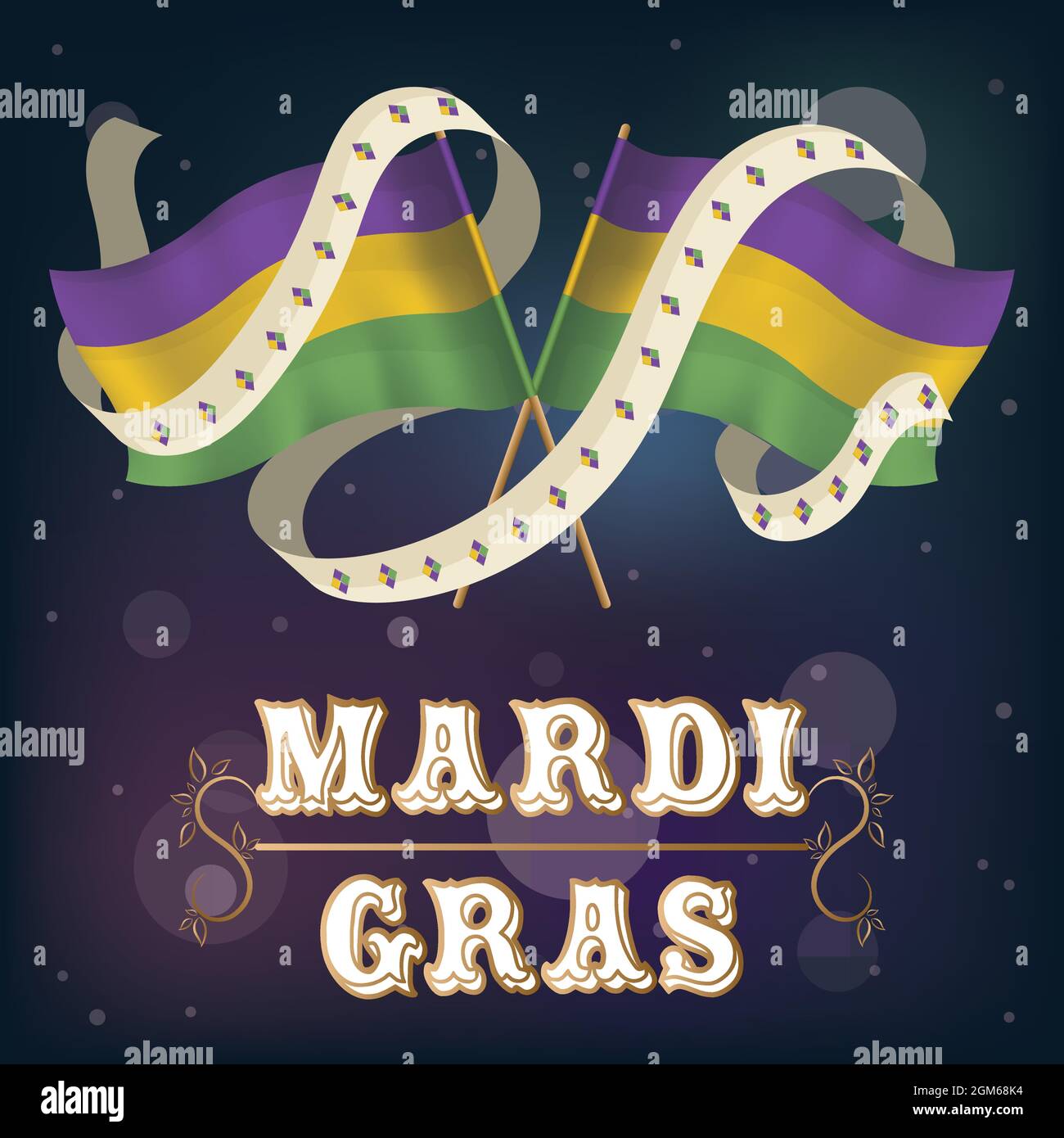 Coppia di bandiere colorate poster Mardi Gras Illustrazione Vettoriale