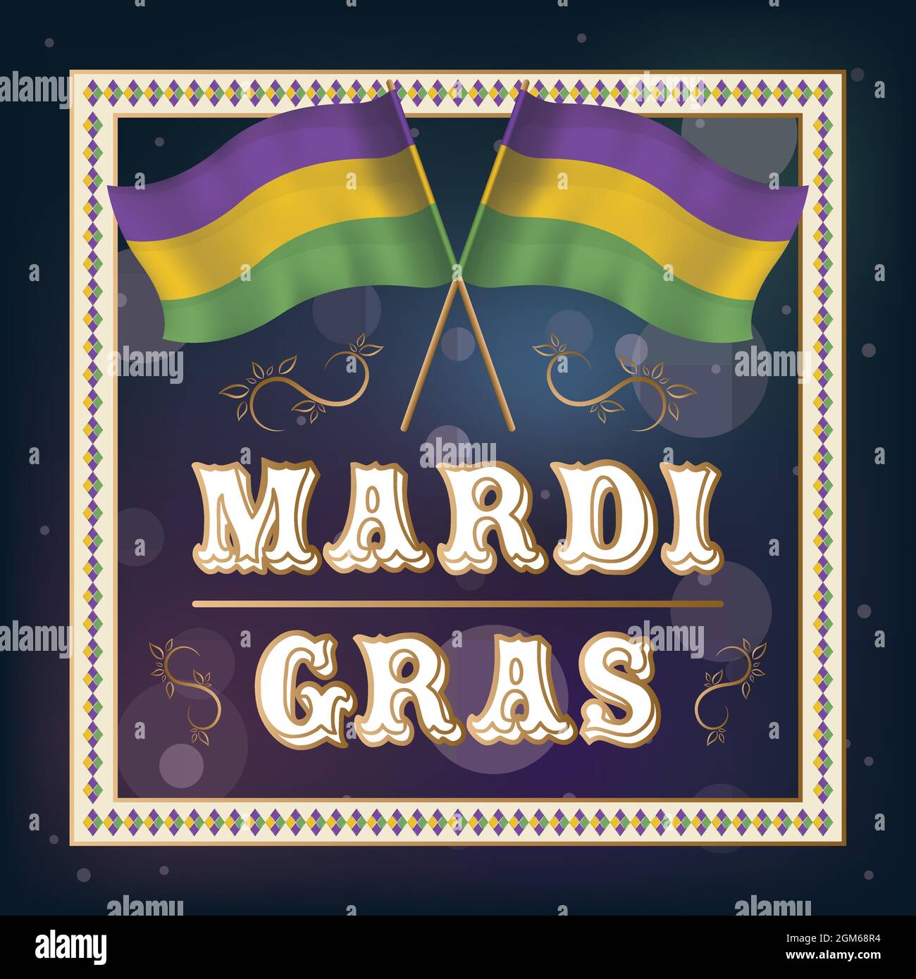 Coppia di bandiere colorate poster Mardi Gras Illustrazione Vettoriale