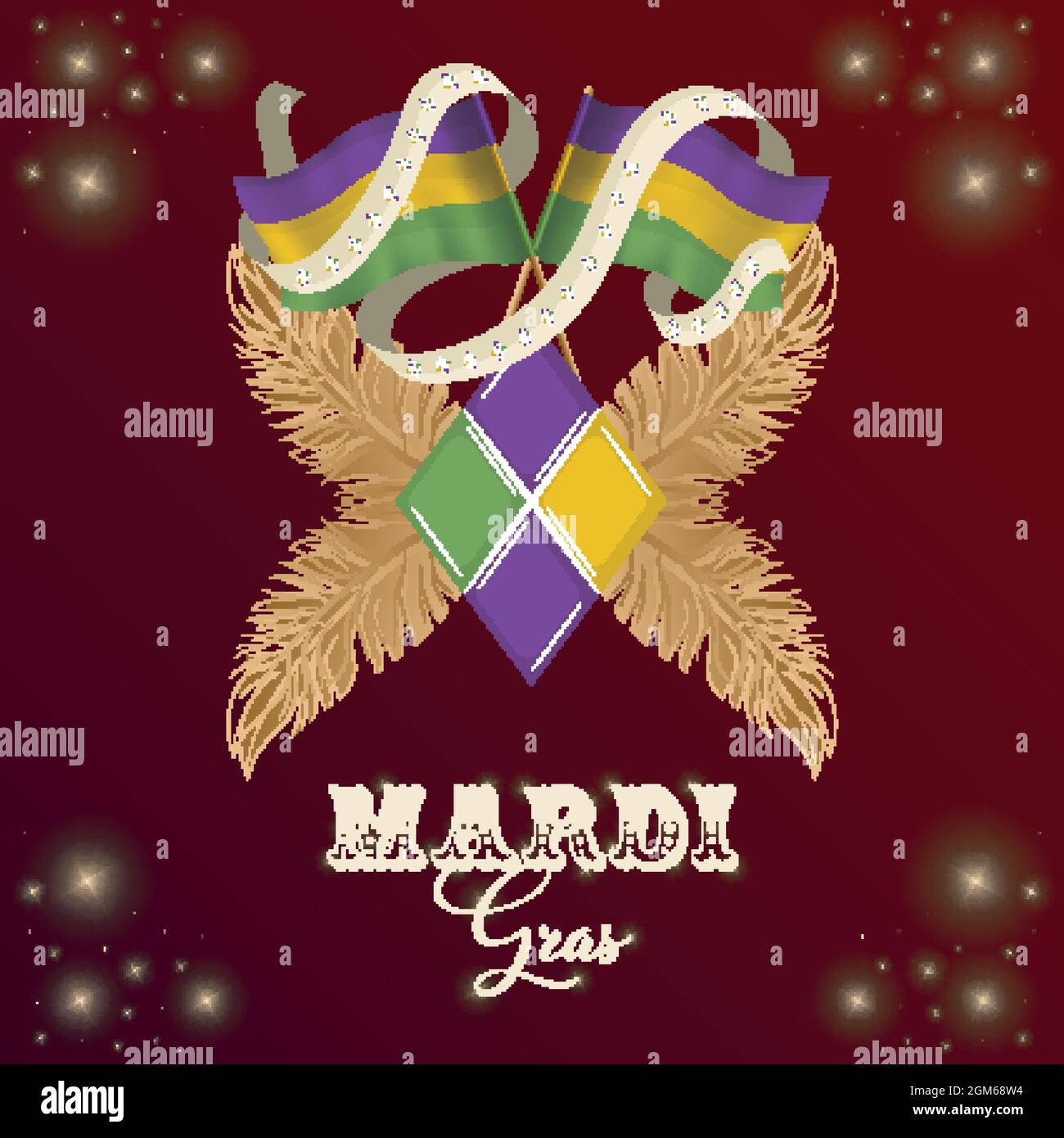 Coppia di bandiere colorate poster Mardi Gras Illustrazione Vettoriale