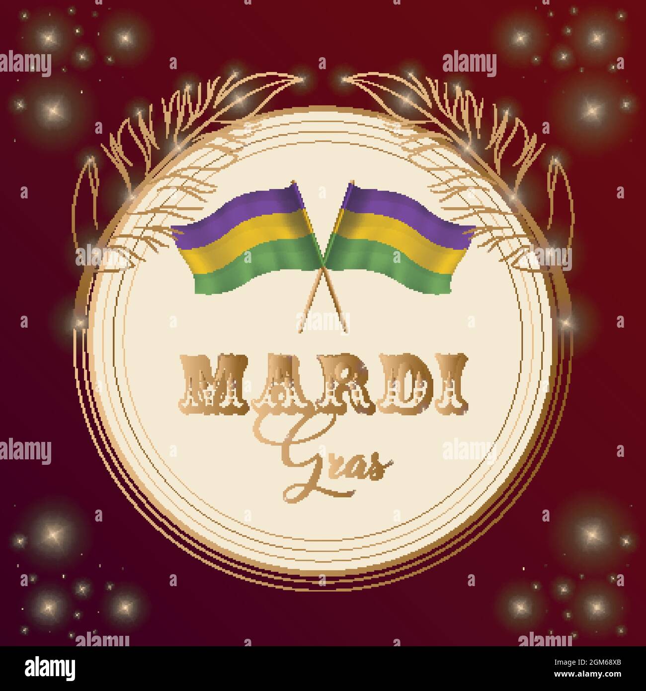 Coppia di bandiere colorate poster Mardi Gras Illustrazione Vettoriale