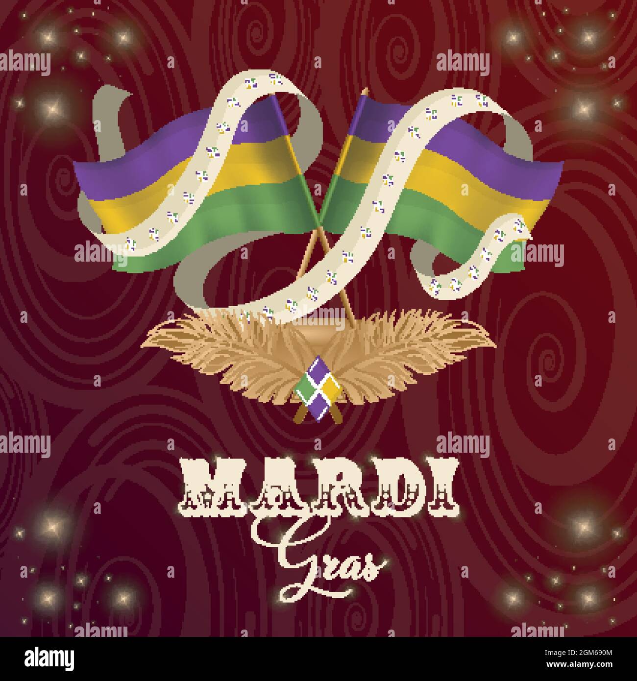 Coppia di bandiere colorate poster Mardi Gras Illustrazione Vettoriale
