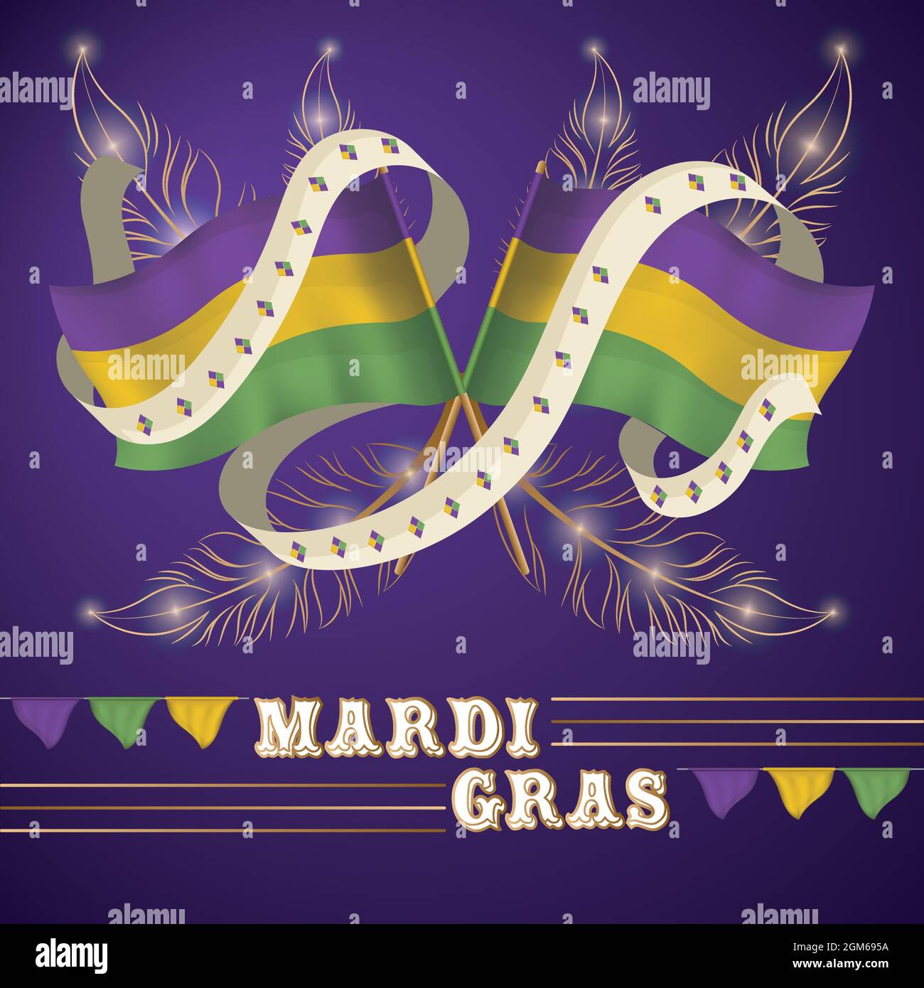 Coppia di bandiere colorate poster Mardi Gras Illustrazione Vettoriale