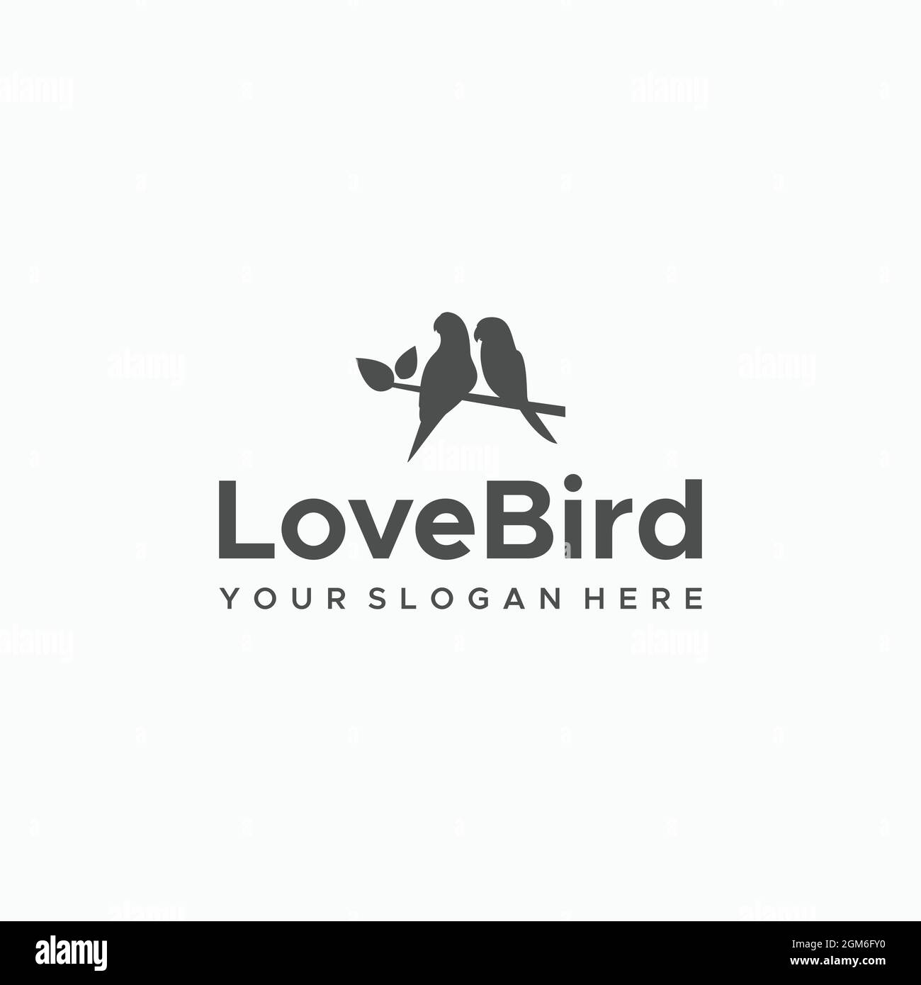 flat Love Bird Bird rami coppia logo design Illustrazione Vettoriale