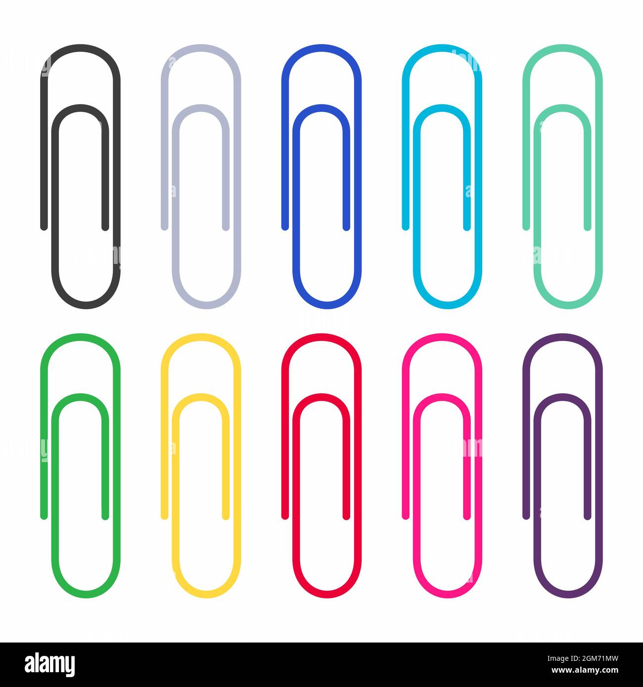 Set di illustrazioni vettoriali in stile piatto con clip per carta da ufficio multicolore Illustrazione Vettoriale