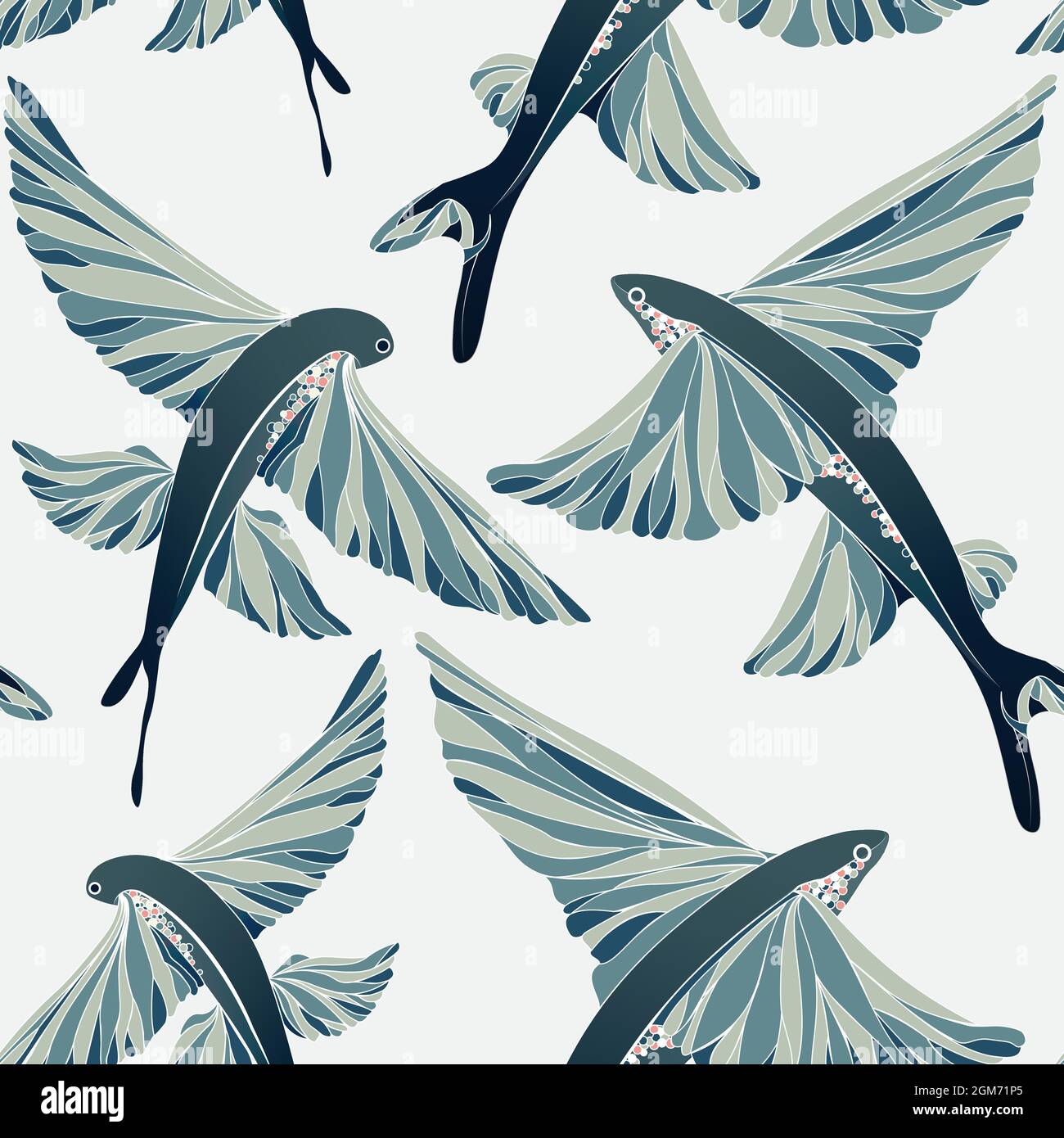 Exocoetidae o pesce volante. Ripetizione senza giunture. Illustrazione del vettore di scorta. Illustrazione Vettoriale