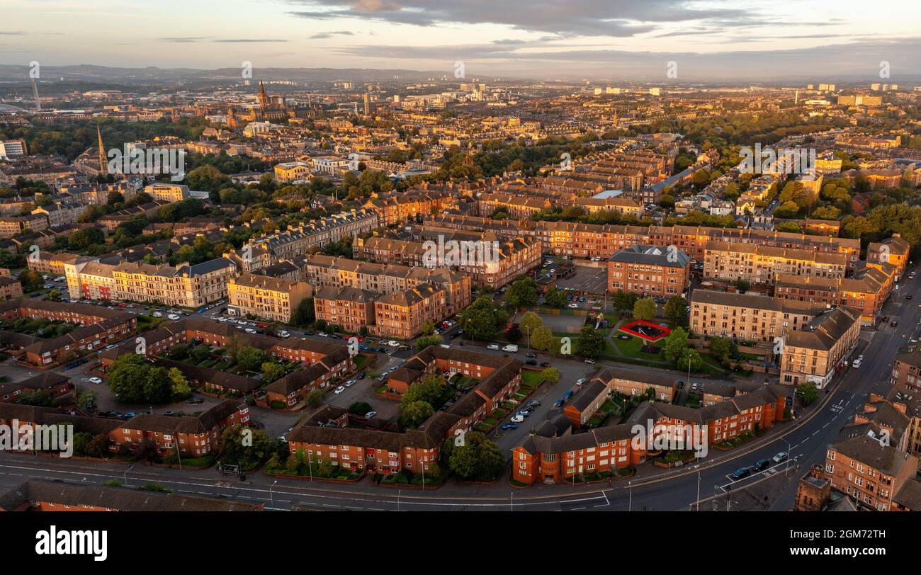 Hamiltonhill guardando verso Glasgow Centre aereo, Scozia, Regno Unito Foto Stock