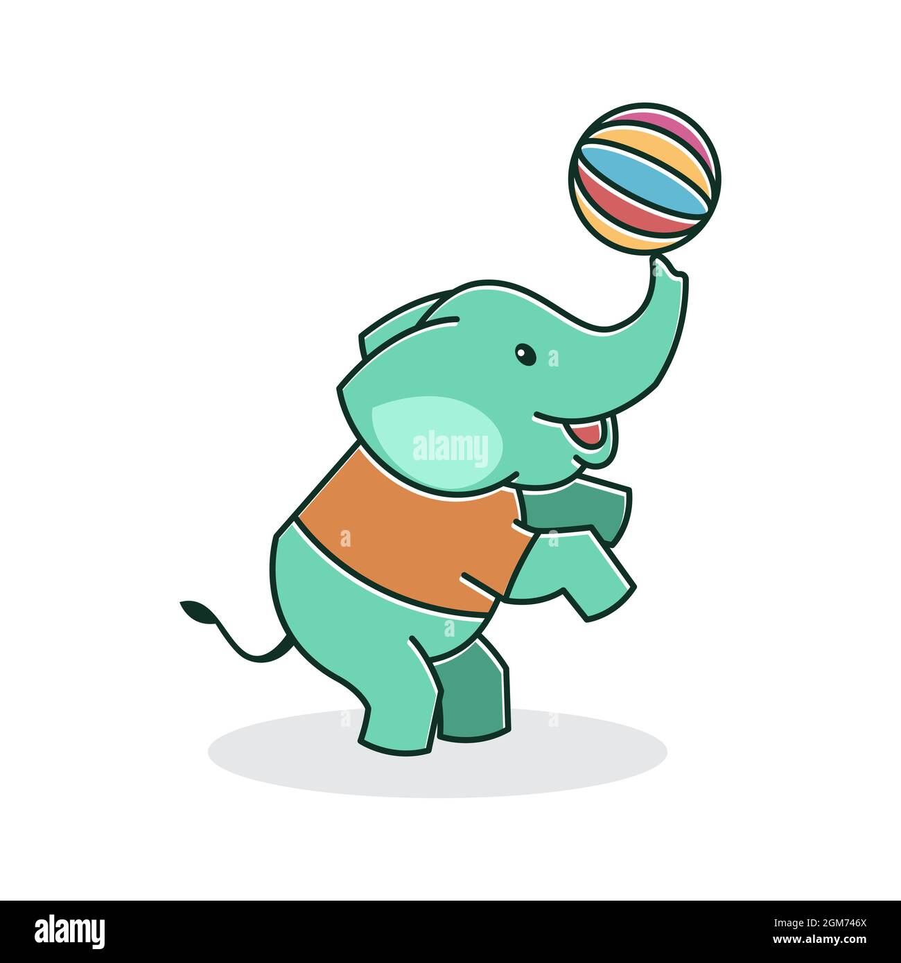 Carino bambino elefante felice amichevole giocando Ball personaggio cartoon Illustrazione Vettoriale