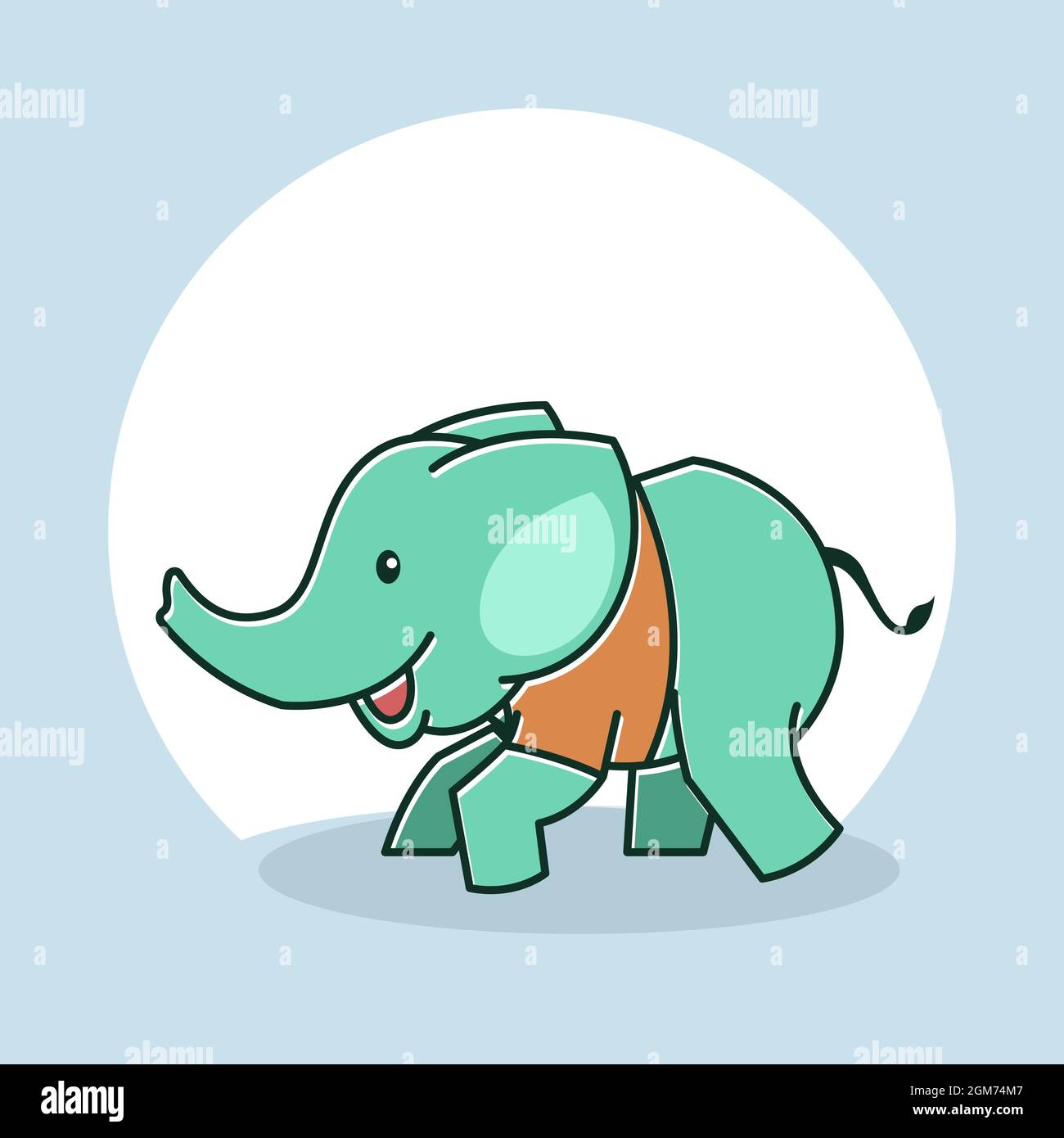 Carino Baby Elephant Felice amichevole in piedi personaggio di running Cartoon Illustrazione Vettoriale