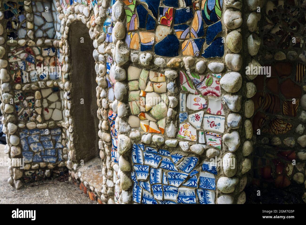 Un dettaglio delle pareti esterne della piccola Cappella, Guernsey Foto Stock