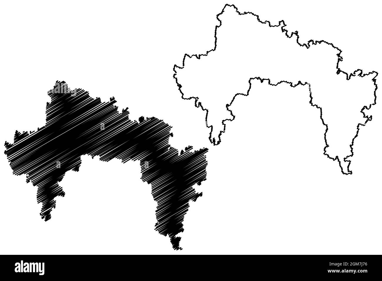 Bangalore Rural District (Karnataka state, Republic of India, Bangalore Division) mappa vettoriale illustrazione, scrimble sketch Bengaluru Rural map Illustrazione Vettoriale