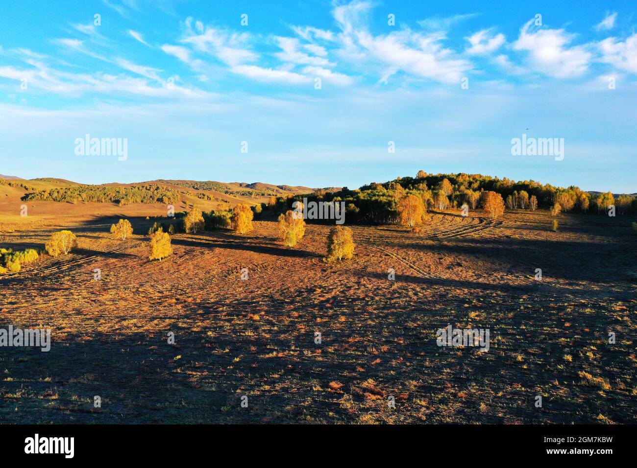 Chifeng, Chifeng, Cina. 17 settembre 2021. Dal Bailu termine solare il 16 settembre 2021, il Wulan Butong Grassland in Keshiketeng Banner, Chifeng City, Mongolia interna, ha coperto la terra con oro, strati di boschi tinti, e l'autunno sta diventando più spessa, formando un bel quadro ecologico. Linger. (Credit Image: © SIPA Asia via ZUMA Press Wire) Foto Stock