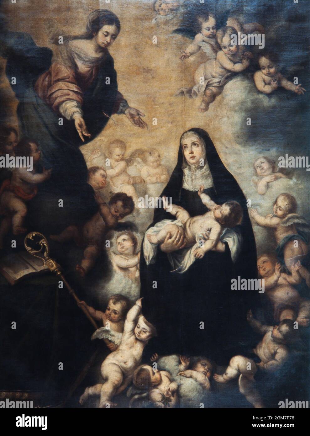 Juan Ruiz Soriano/ la virgen entregando al Niño. Siglo XVII Museo Mares. Barcellona. Foto Stock