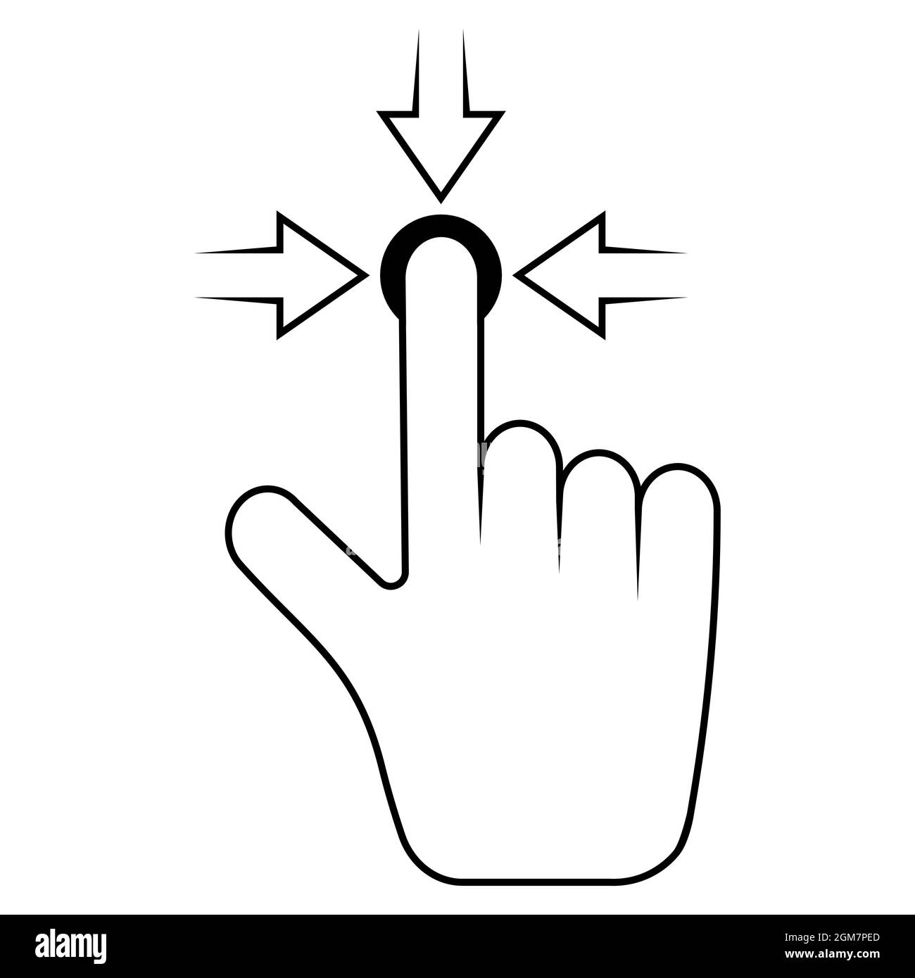 Fare clic qui sull'icona della mano con il puntatore del pulsante, il dito e la freccia Illustrazione Vettoriale