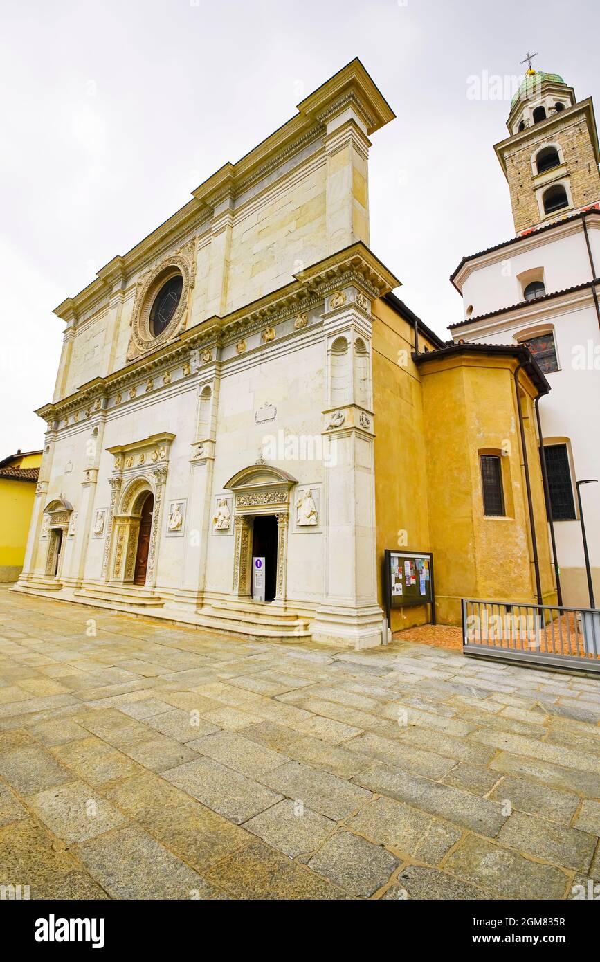 Facciata rinascimentale della Cattedrale di San Lorenzo a Lugano, Canton Ticino, Svizzera. Foto Stock