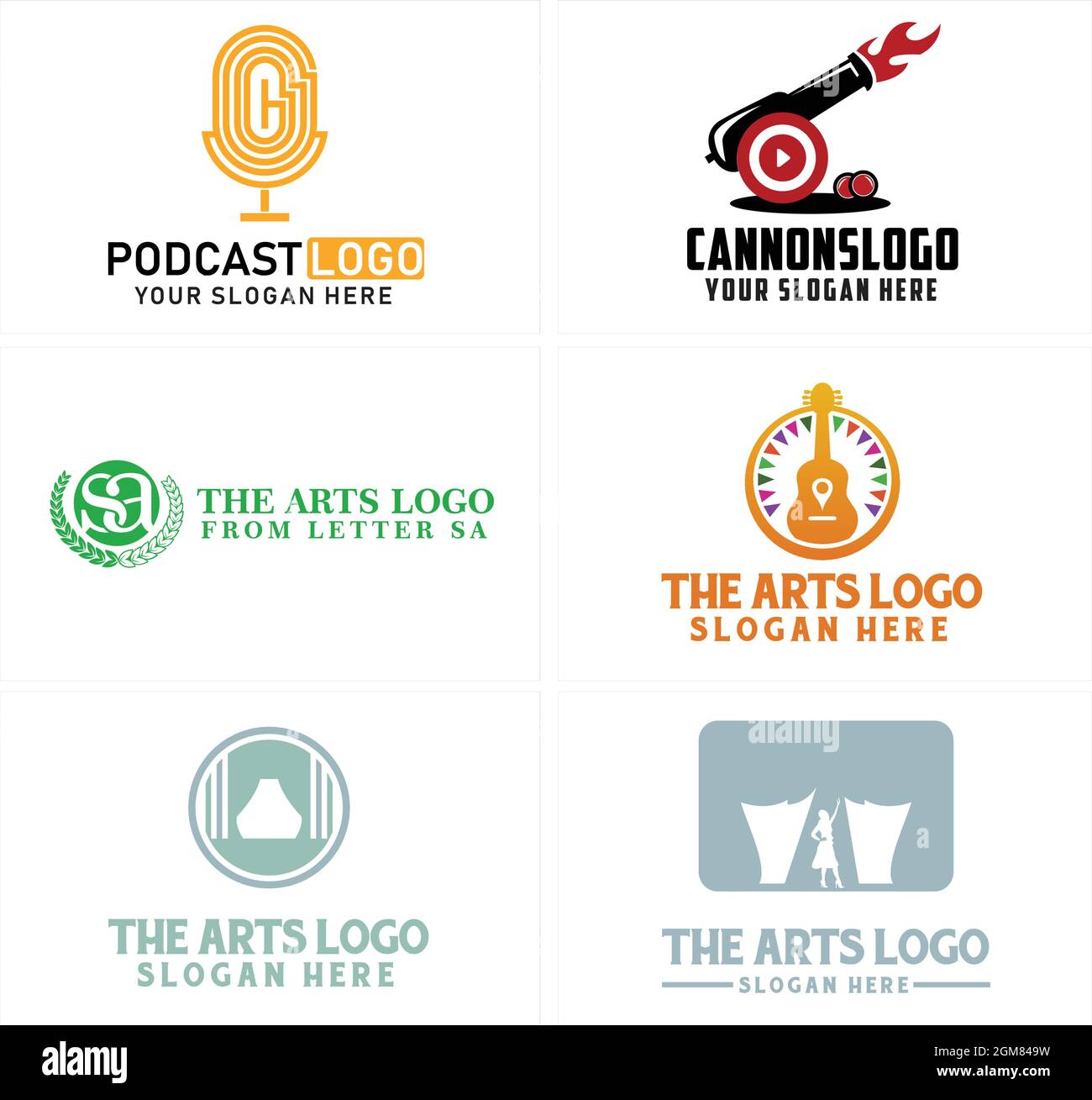 Podcast teatro intrattenimento chitarra logo design Illustrazione Vettoriale