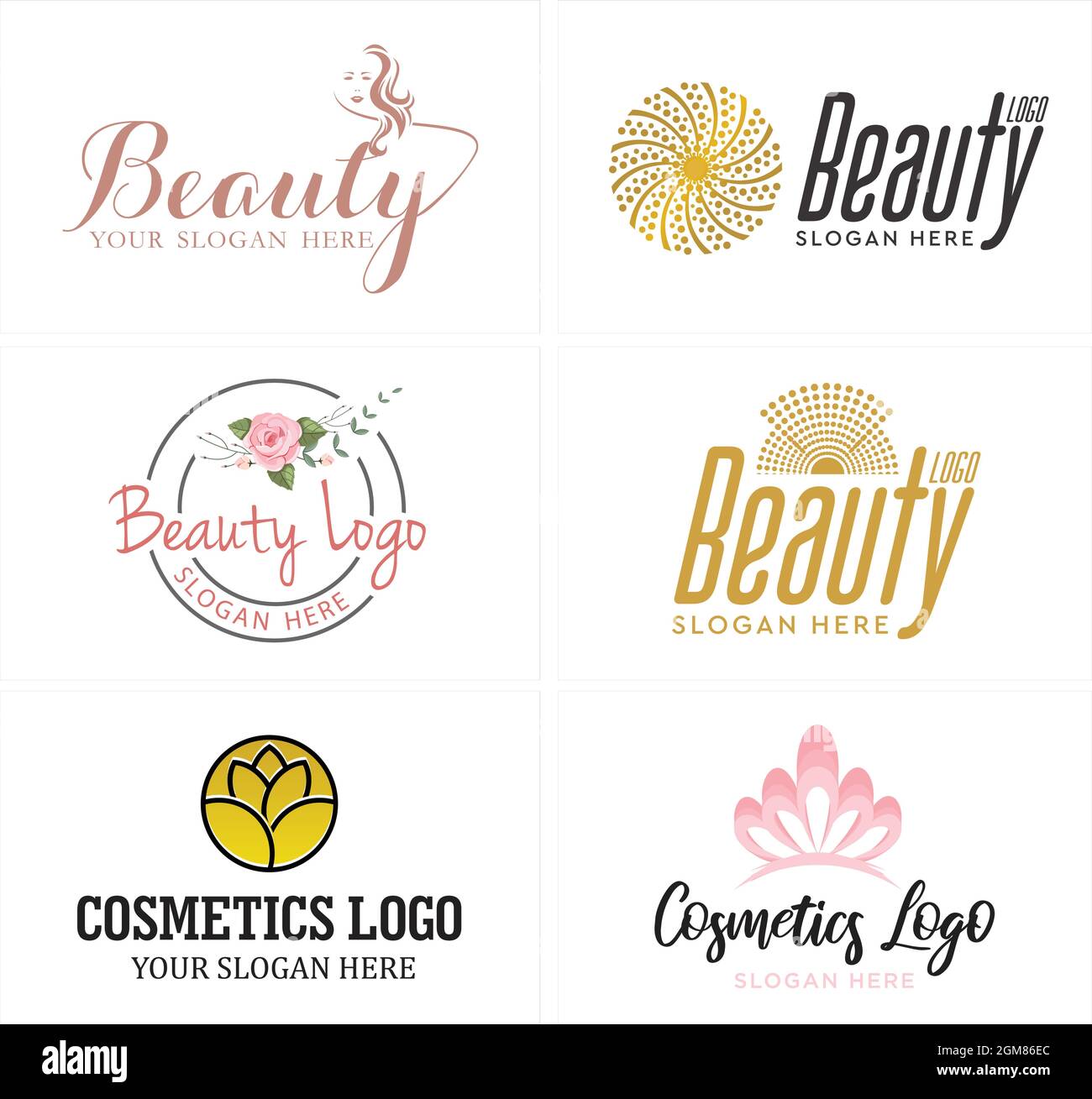 Bellezza cosmetici donna foglia fiore natura logo design Illustrazione Vettoriale