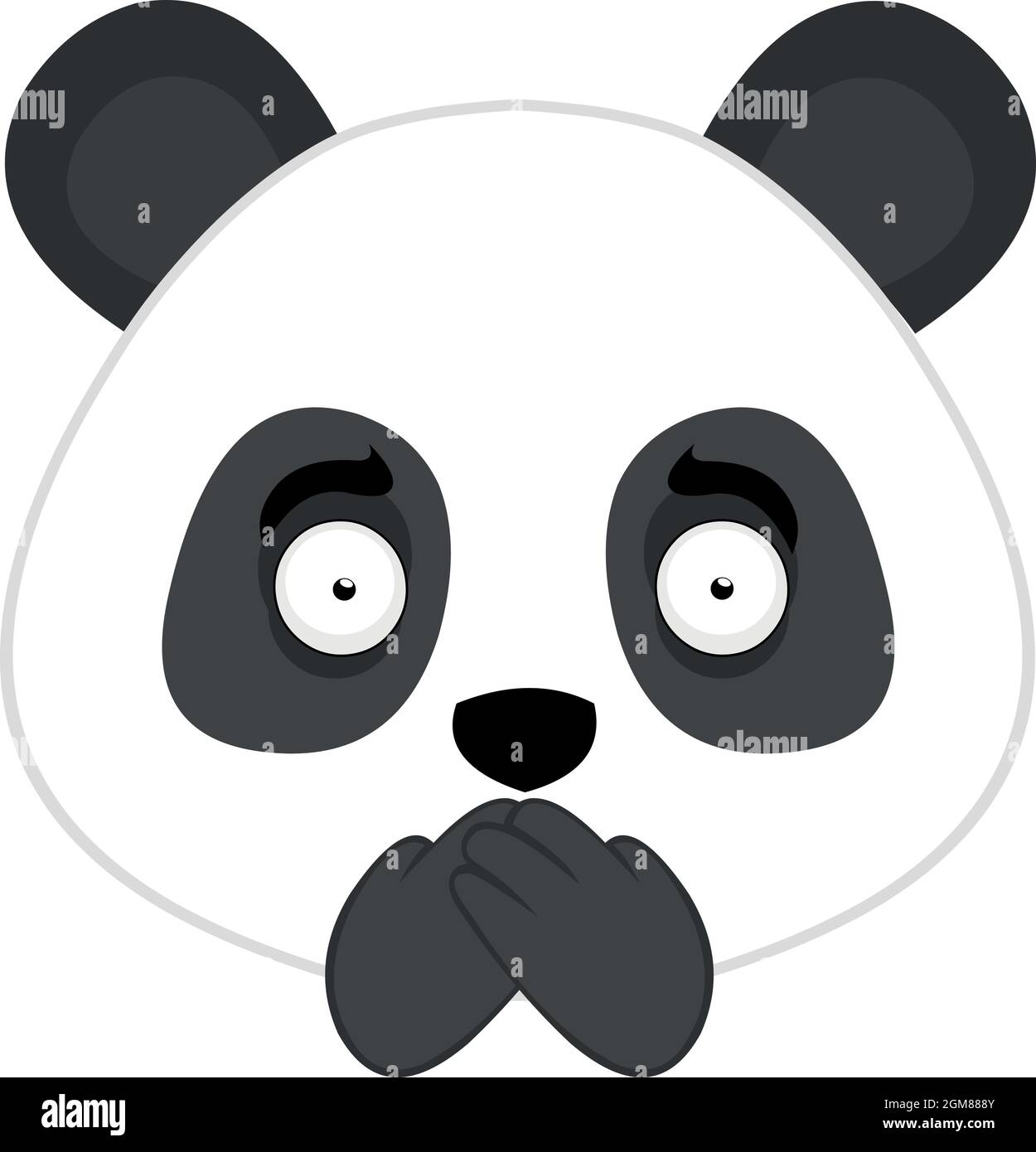Illustrazione di un'emoticon vettoriale del volto di un panda cartoon che ricopre la bocca con le mani Illustrazione Vettoriale