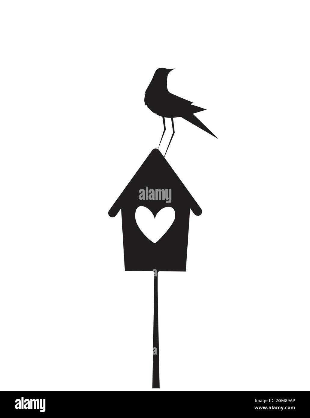 Silhouette di uccelli su una casa di uccelli, Vector. Illustrazione di uccelli e birdhouse . Decorazioni a parete, decorazione artistica, decorazione a parete, silhouette di uccello su ramo isolato Illustrazione Vettoriale