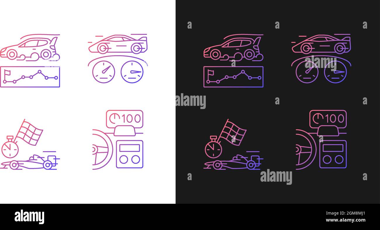 Automobili da corsa per la concorrenza icone gradiente impostato per la modalità buio e luce Illustrazione Vettoriale