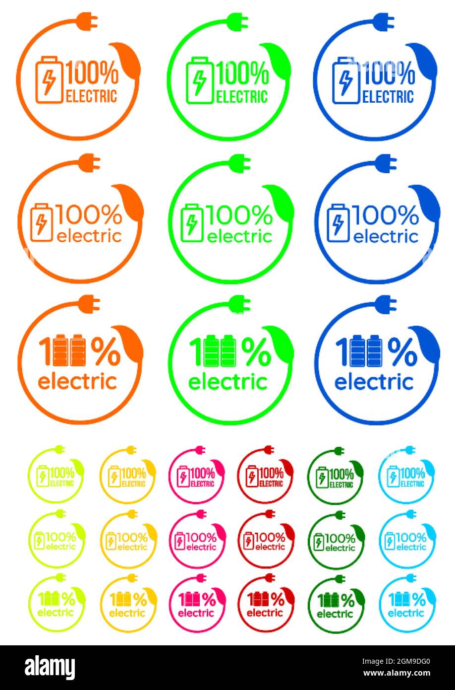 auto elettrica al 100%, completamente elettrica verde, adesivo ecofriendly Illustrazione Vettoriale