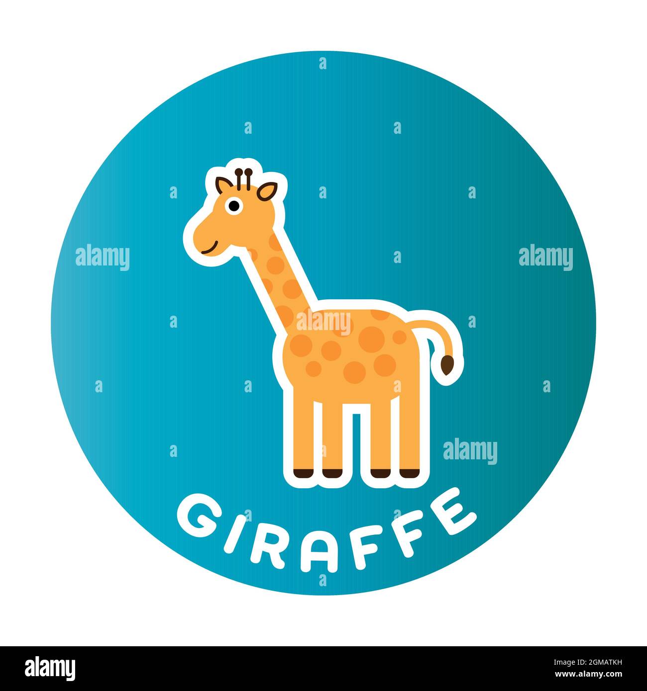Happy Giraffe - divertente animale cartone animato. Personaggio dei bambini. Semplice illustrazione vettoriale con ombreggiatura. Illustrazione Vettoriale
