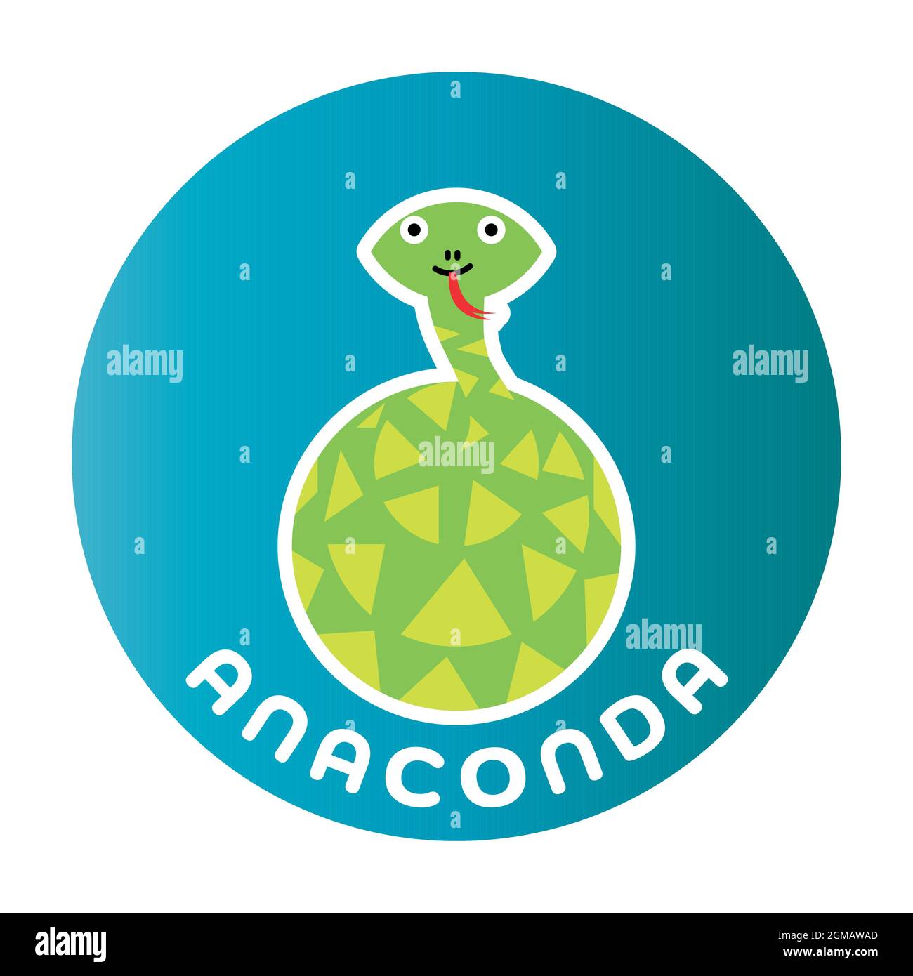 Happy Anaconda - simpatico animaletto cartoon. Personaggio dei bambini. Semplice illustrazione vettoriale con ombreggiatura. Illustrazione Vettoriale