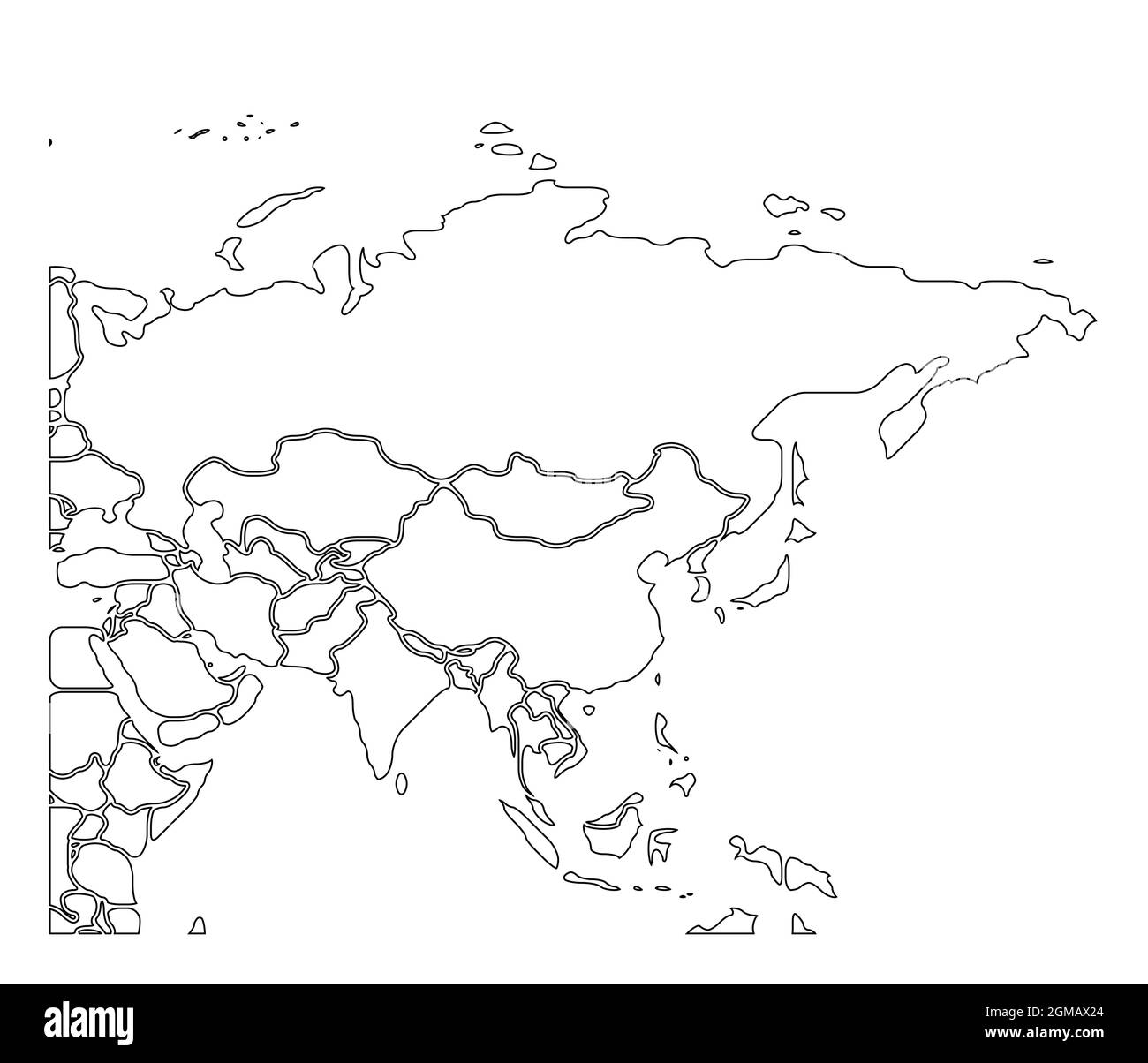 Mappa schematica semplificata dell'Asia. Carta politica dei paesi del continente vuoto e isolato. Bordi generalizzati e smussati. Semplice illustrazione vettoriale piatta Illustrazione Vettoriale