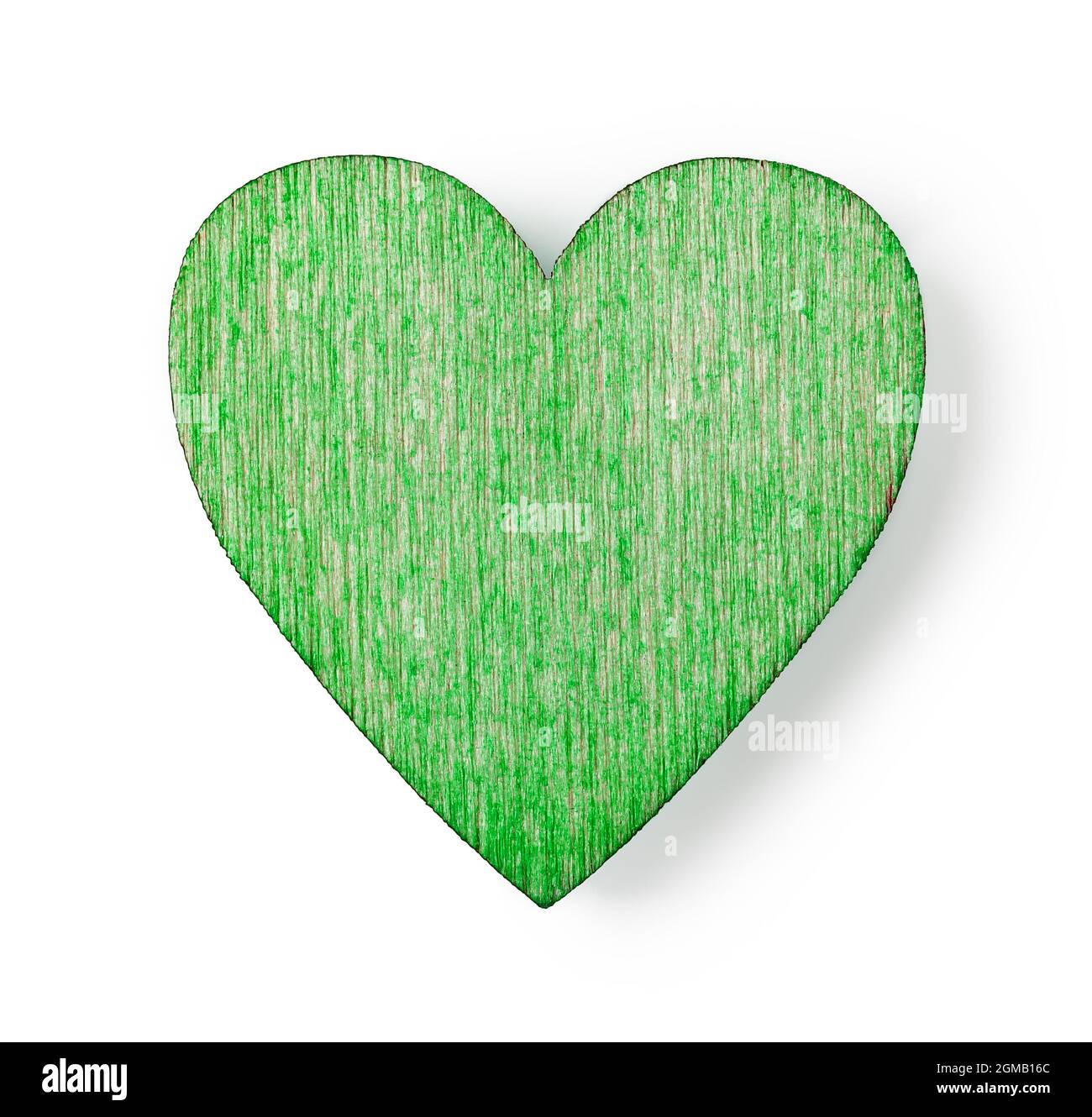 Cuore verde valentino isolato su sfondo bianco. Elemento di design verde vivo di amore, passione, tenerezza e San Valentino. Foto Stock