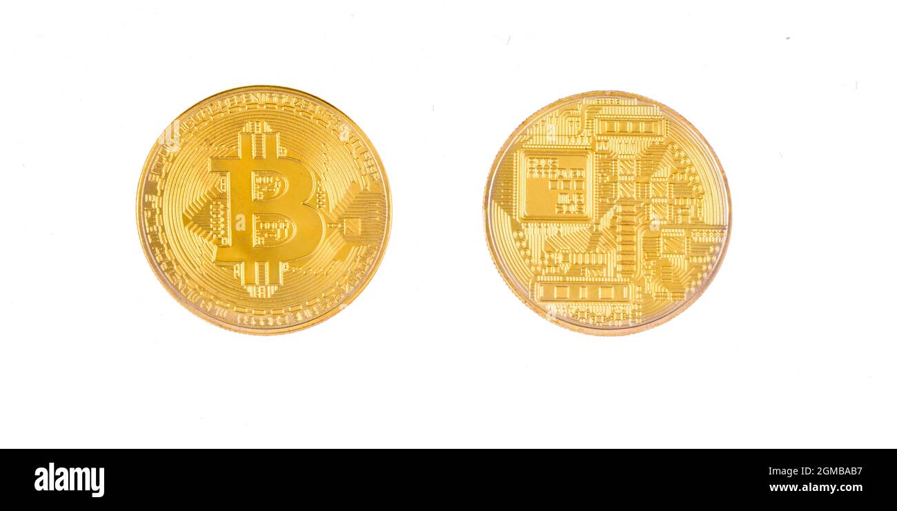 Bitcoin isolato su sfondo bianco con tracciato di ritaglio Foto Stock