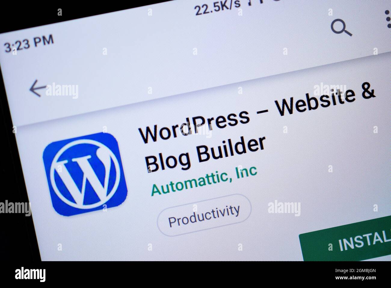 Delhi, India, 13 maggio 2019: WordPress web sviluppo piattaforma applicazione su smartphone, WordPress app sul Play Store Foto Stock